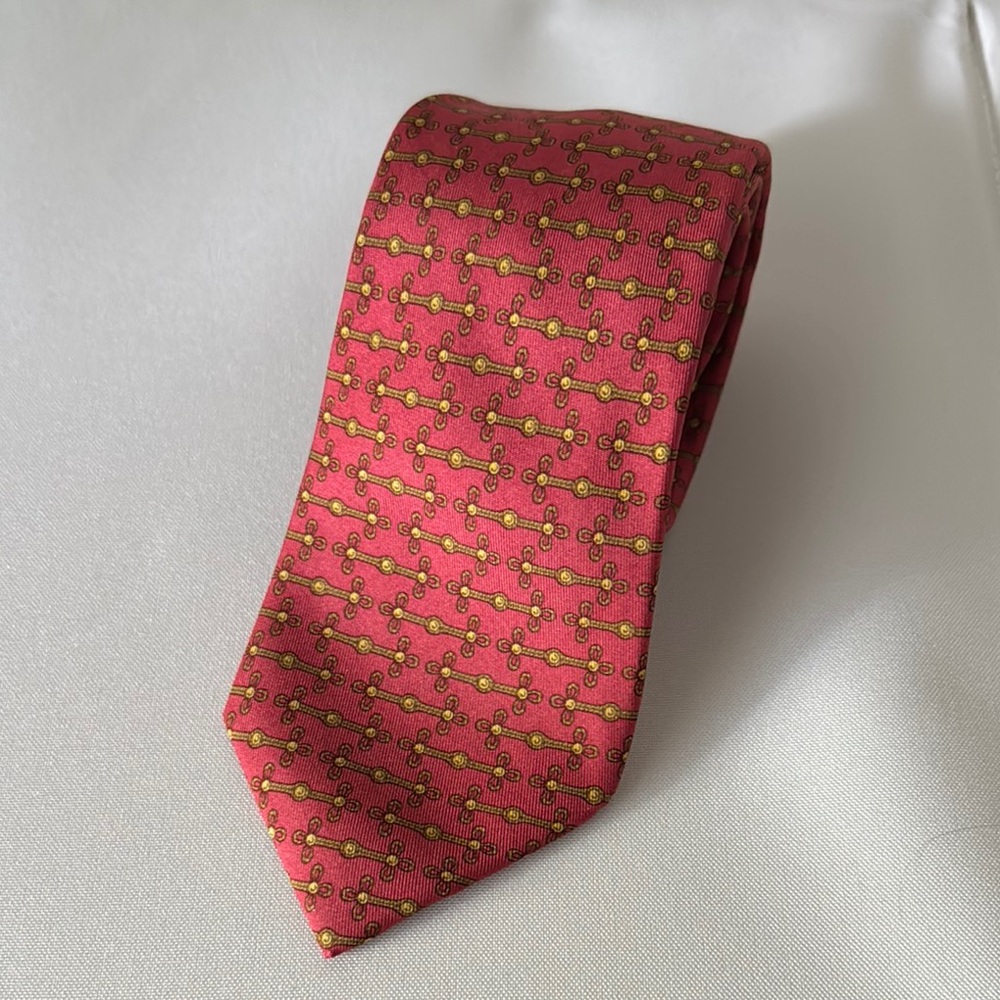 Hermes Red and Yellow patterned Silk Tie